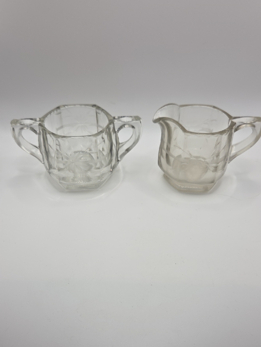 Clear Glass Creamer and Sugar Set - Elegant Pressed Glass Vintage